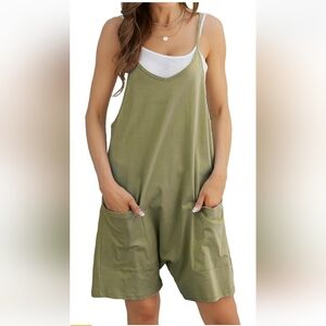 Olive Green Sleeveless Romper with Pockets & Adjustable Straps Size XL NWOT